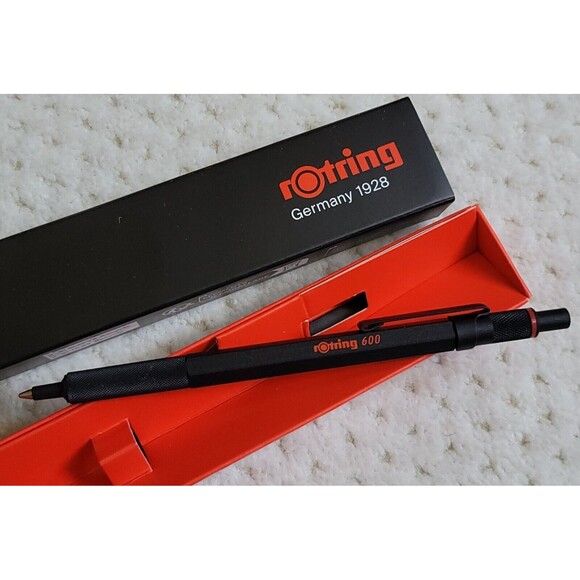 NIB Rotring 600 Ballpoint Pen Black Hexagonal Pen Knurled Grip Black Ink JAPAN - Picture 3 of 4